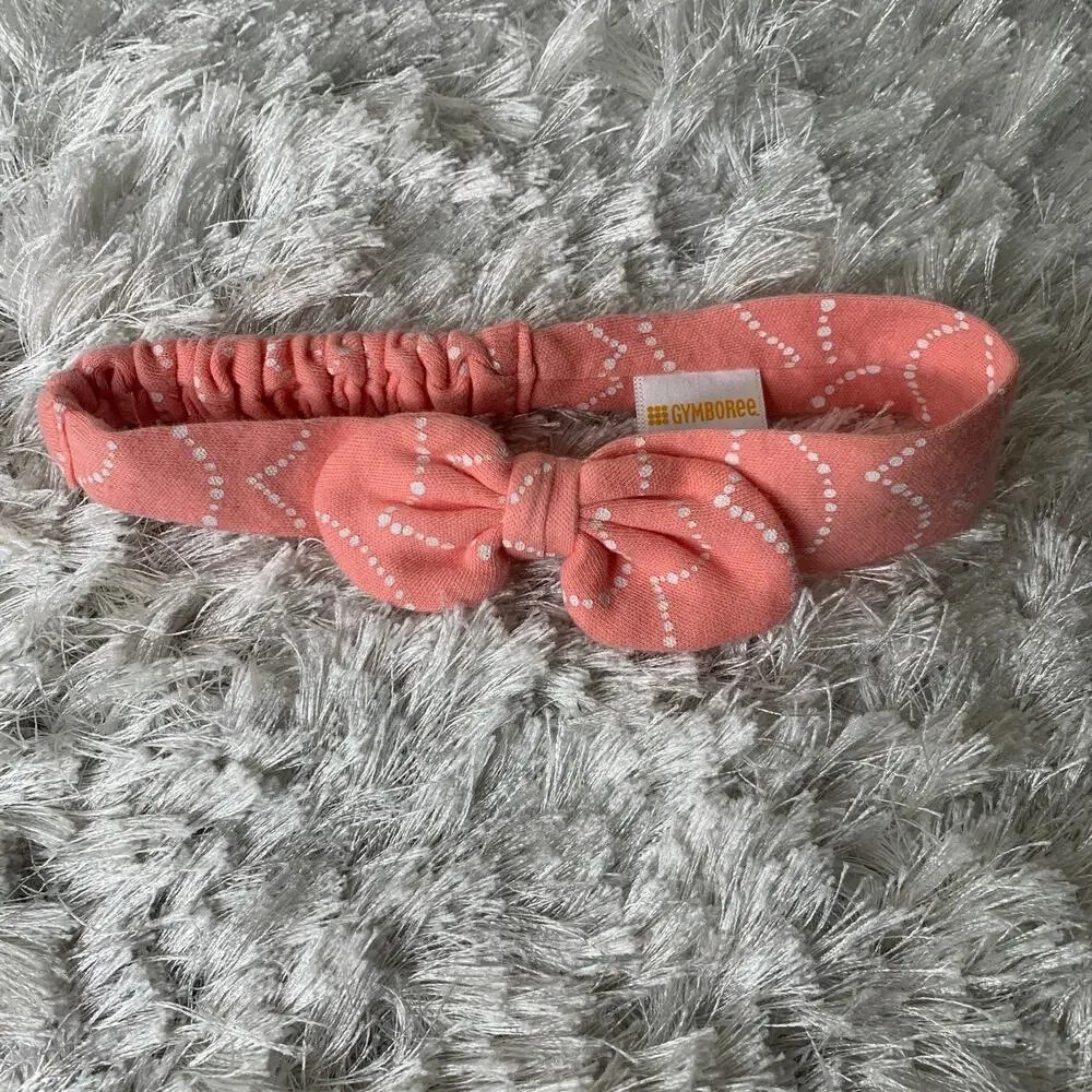 Gymboree Headband Jersey Peach WHite Soft OSFA 100% Cotton Bow